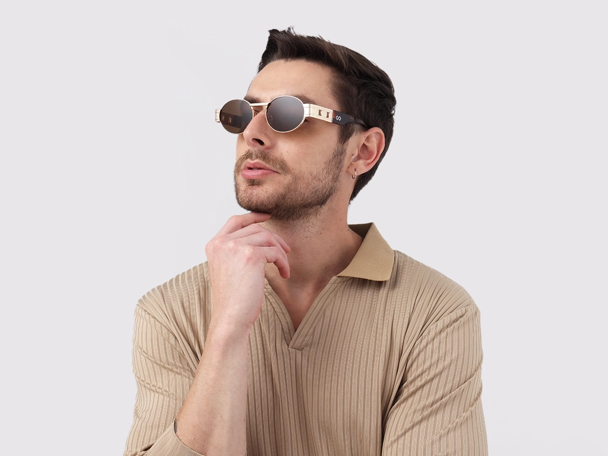 Matte Champagne Gold Oval Full Rim Sunglasses 42