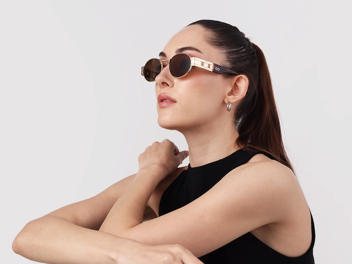 Matte Champagne Gold Oval Full Rim Sunglasses 52