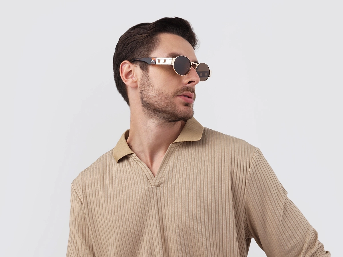 Matte Champagne Gold Oval Full Rim Sunglasses 43