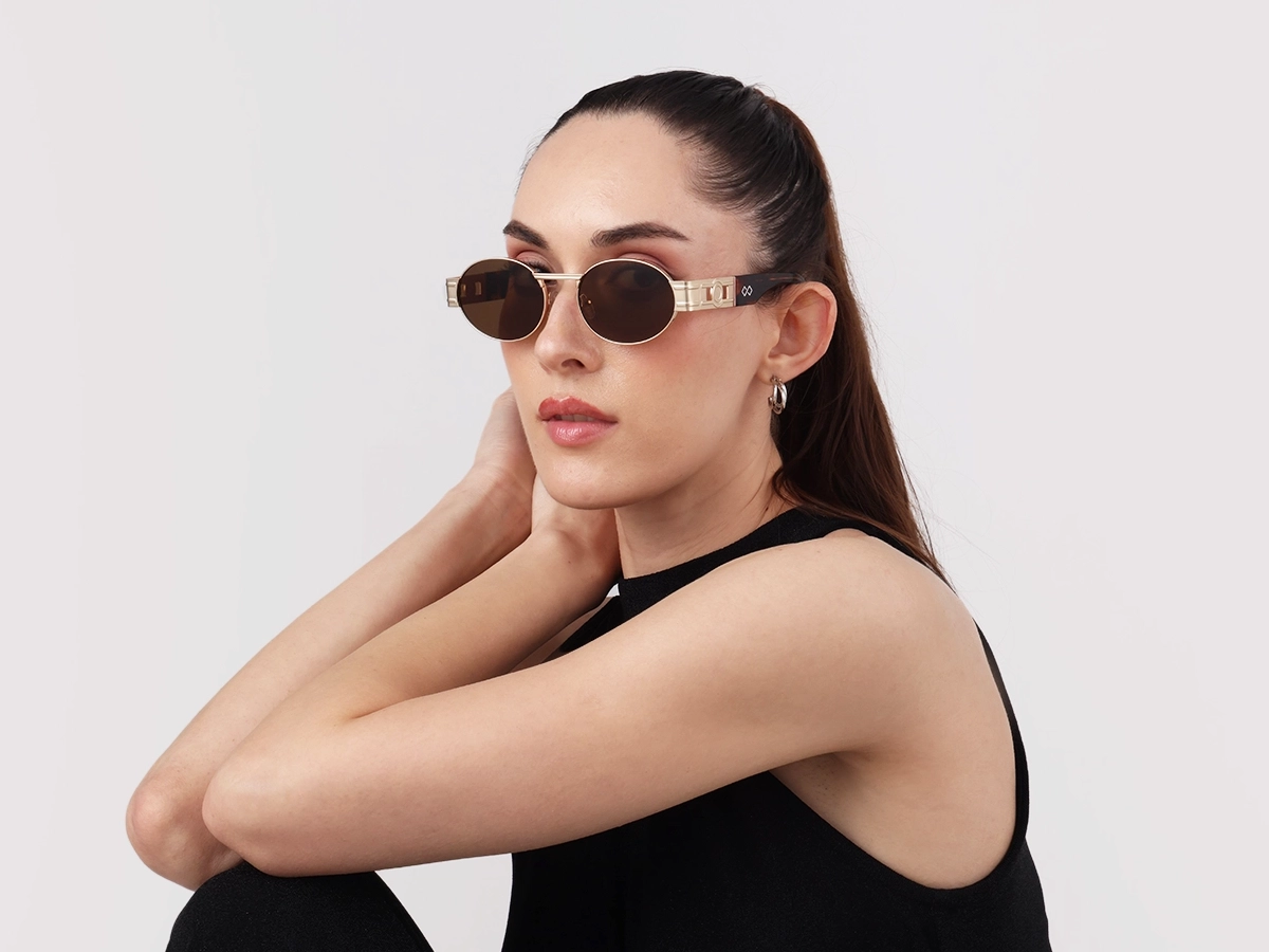 Matte Champagne Gold Oval Full Rim Sunglasses 51