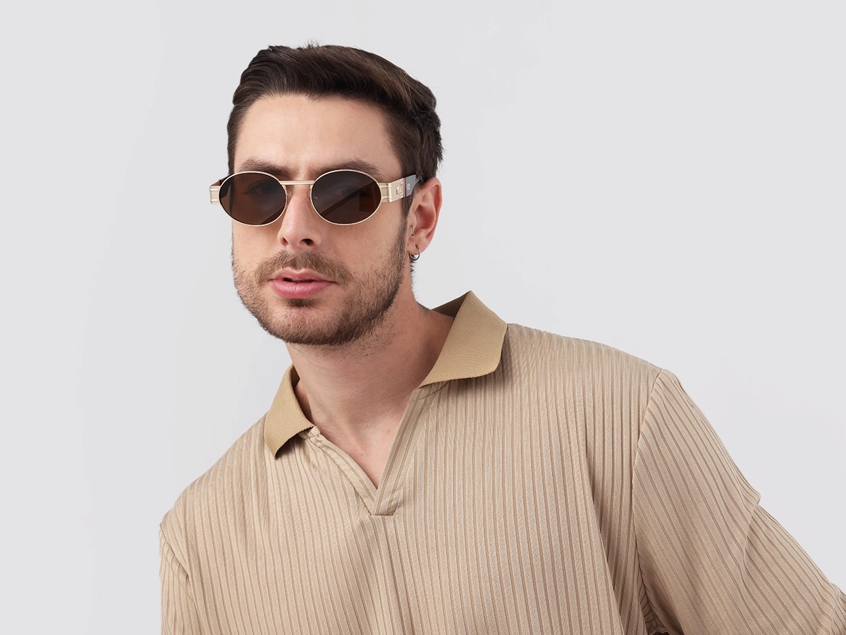 Matte Champagne Gold Oval Full Rim Sunglasses 41