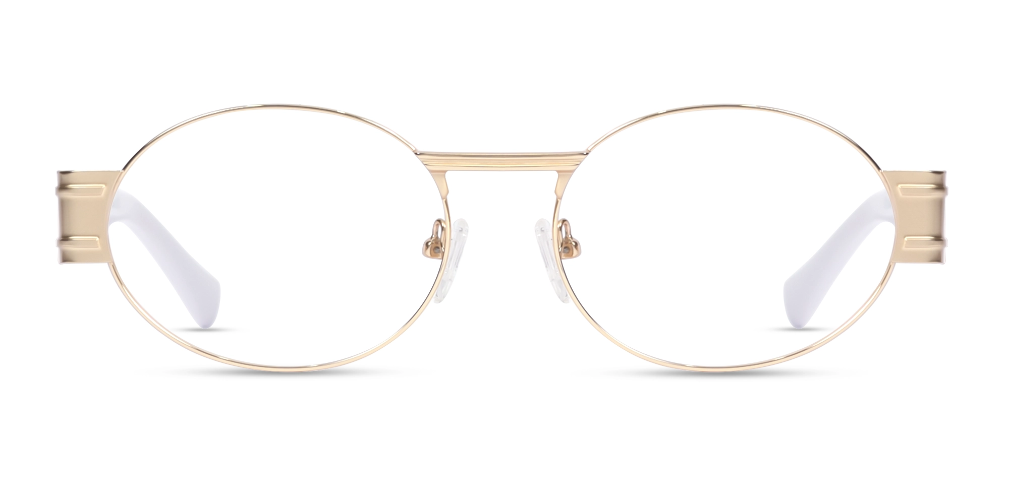 Matte Gold Metal Oval Full-Rim Glasses