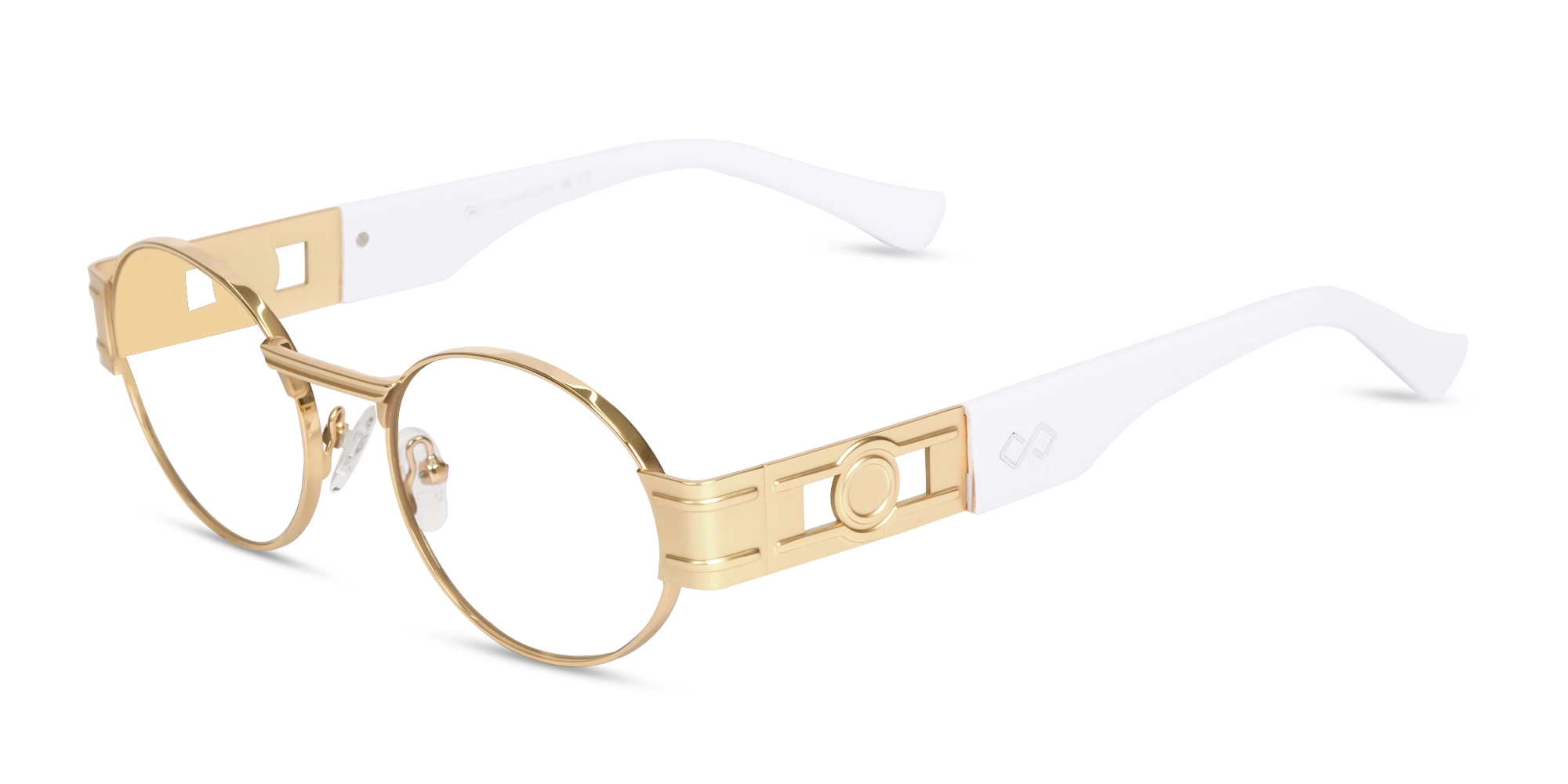 Matte Gold Metal Oval Full-Rim Glasses