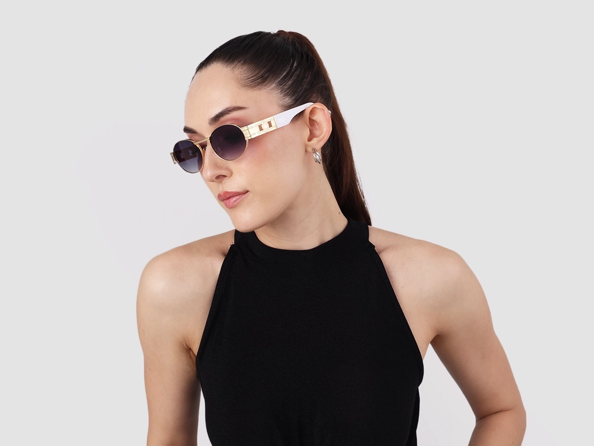 Matte Gold Metal Oval Sunglasses 52