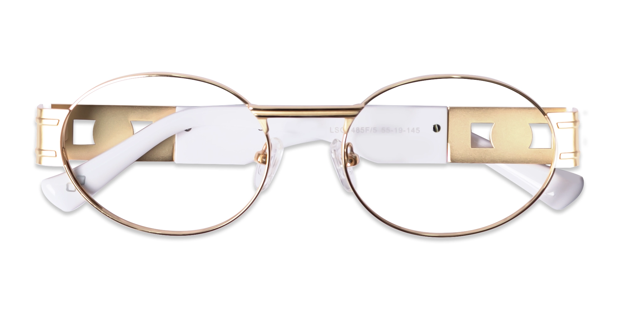 Matte Gold Metal Oval Full-Rim Glasses