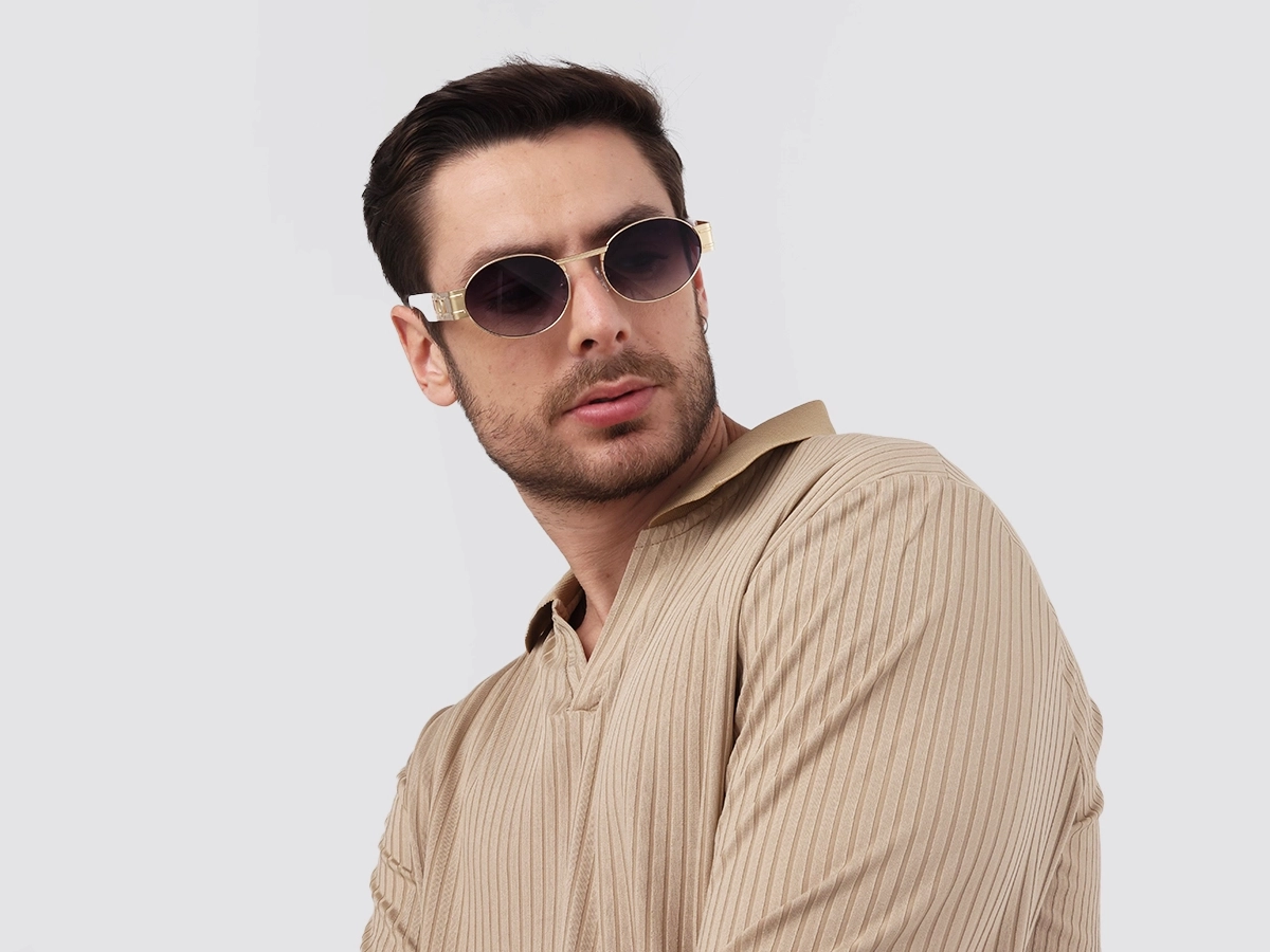 Matte Gold Metal Oval Sunglasses 43