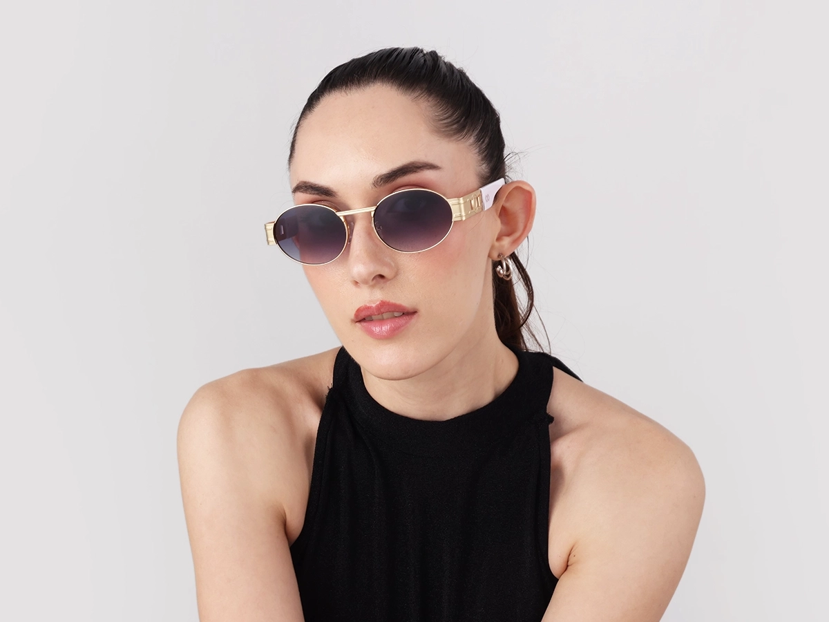 Matte Gold Metal Oval Sunglasses 51