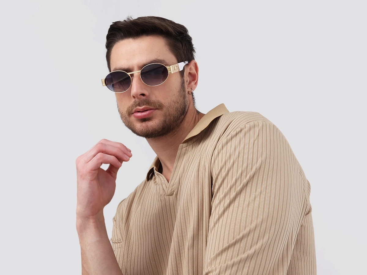 Matte Gold Metal Oval Sunglasses 41