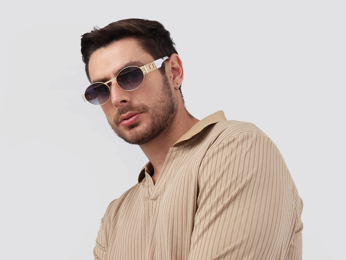 Matte Gold Metal Oval Sunglasses 42