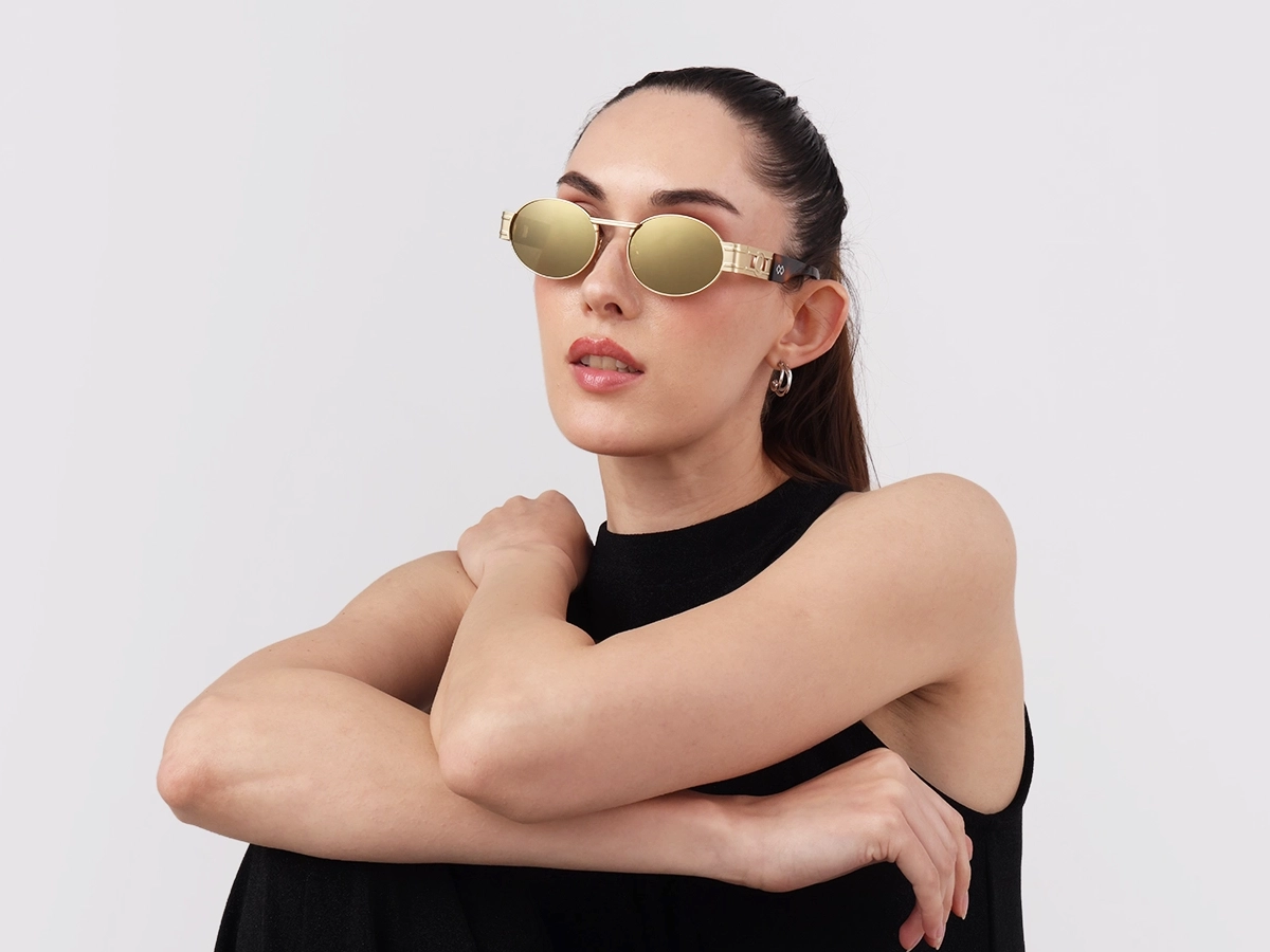 Matte Champagne Gold Metal Full-Rim Sunglasses 53