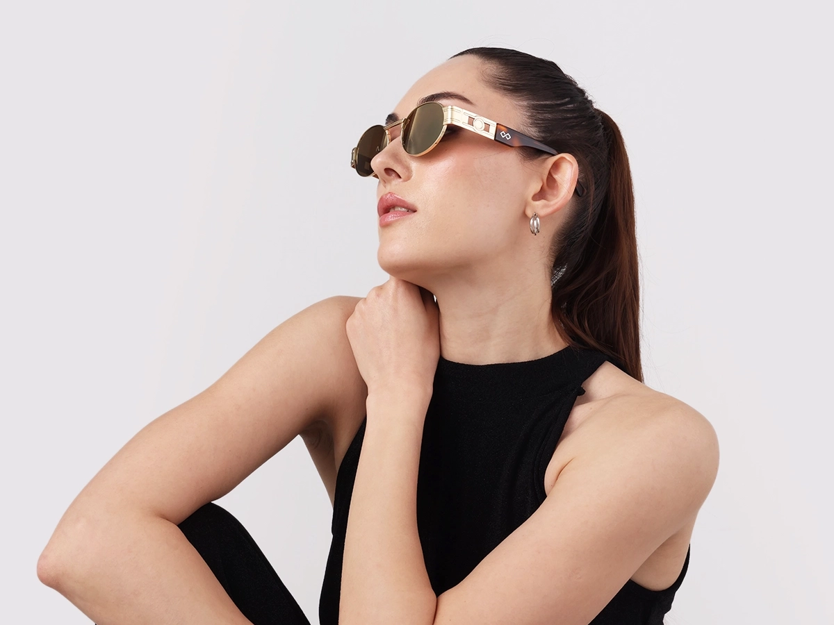 Matte Champagne Gold Metal Full-Rim Sunglasses 52