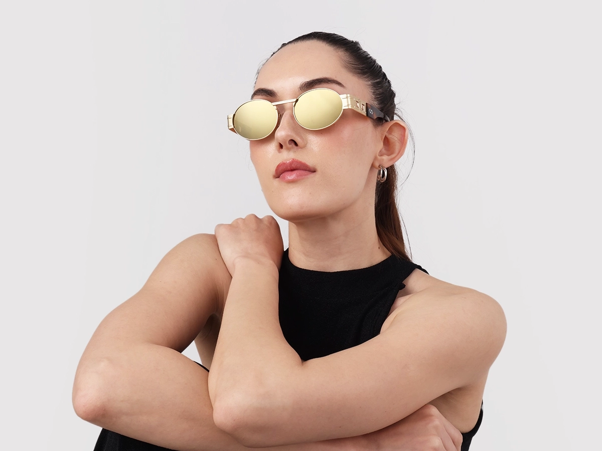 Matte Champagne Gold Metal Full-Rim Sunglasses 51