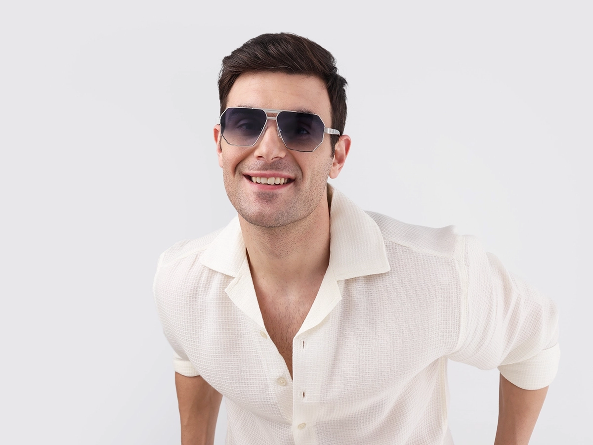 Matte Silver Pilot Double Bridge Sunglasses 41