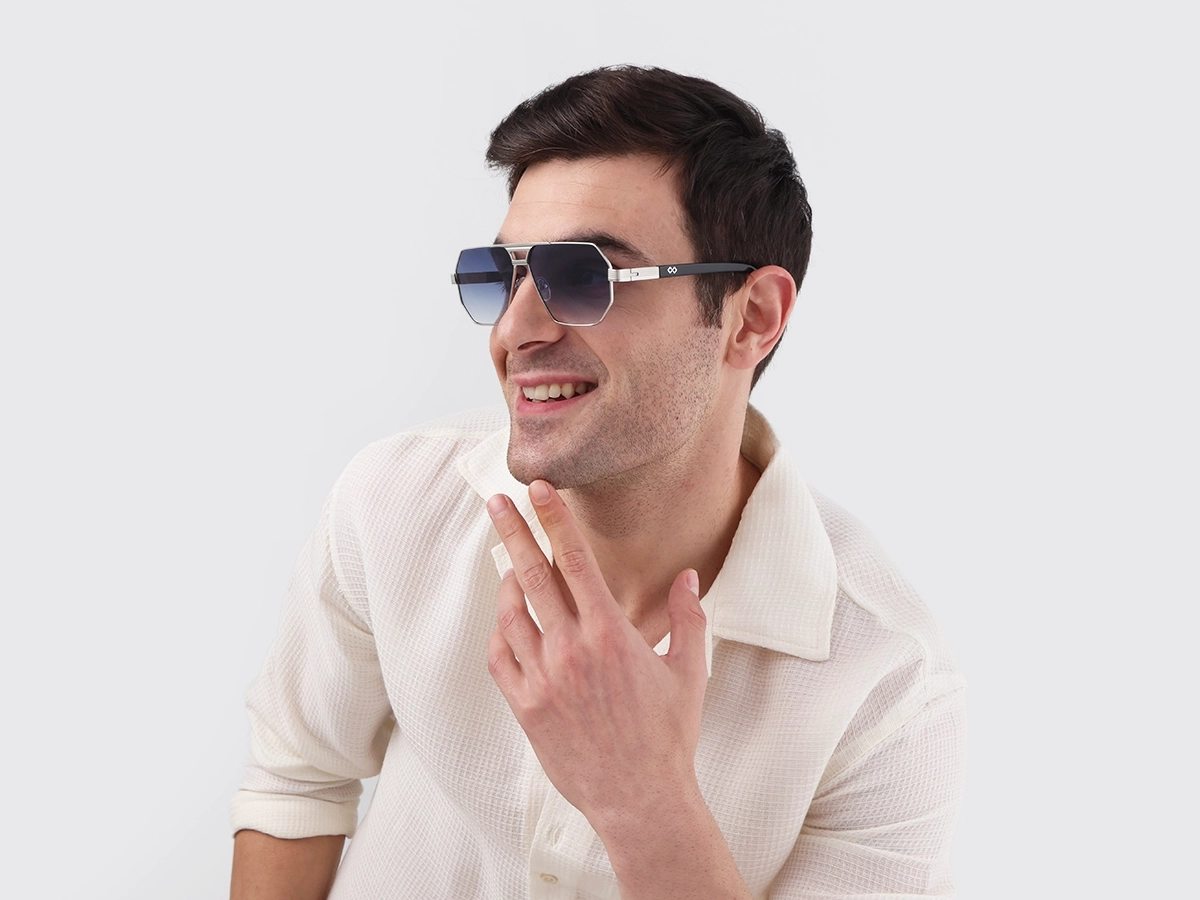 Matte Silver Pilot Double Bridge Sunglasses 42