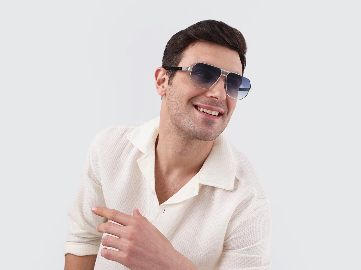 Matte Silver Pilot Double Bridge Sunglasses 43