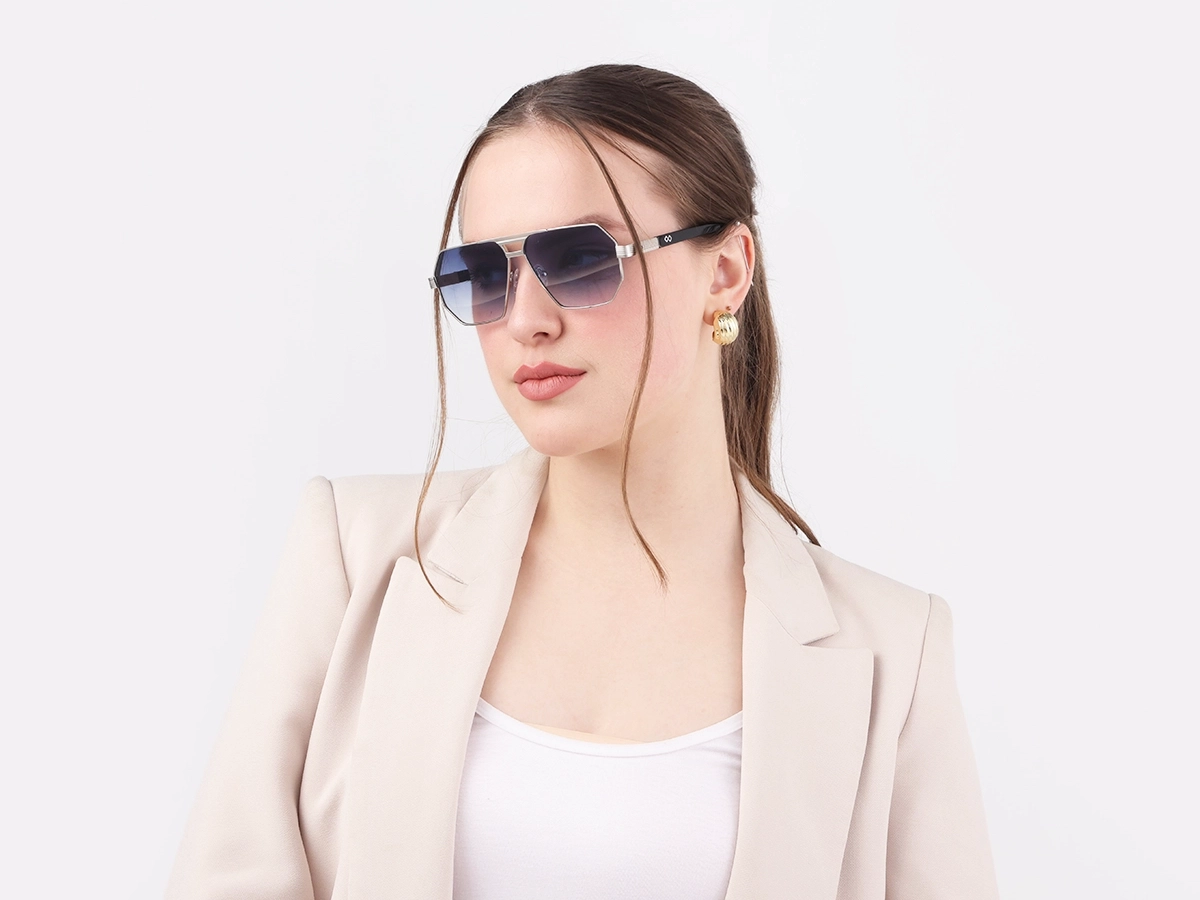 Matte Silver Pilot Double Bridge Sunglasses 52