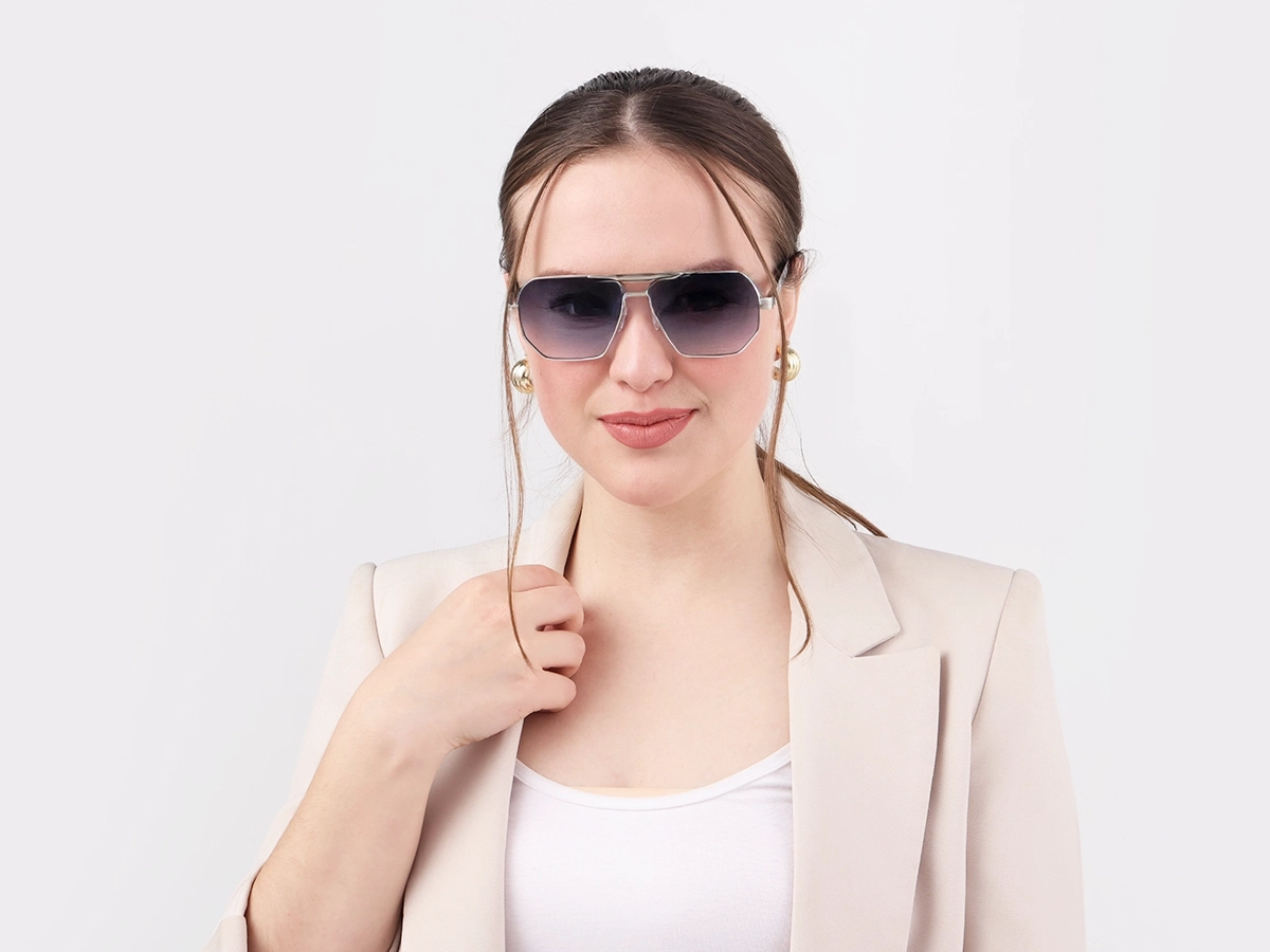 Matte Silver Pilot Double Bridge Sunglasses 51