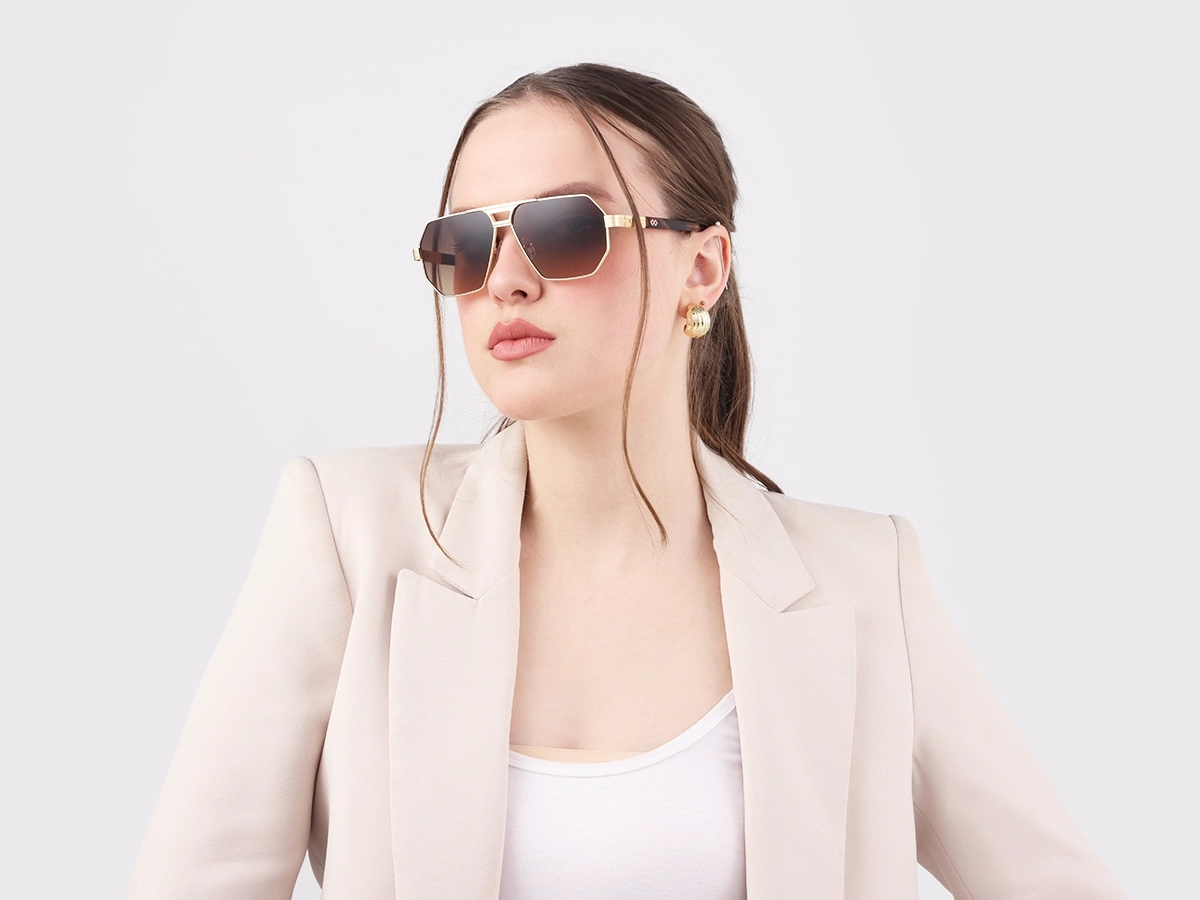 Gold Metal Full Rim Pilot Sunglasses 51