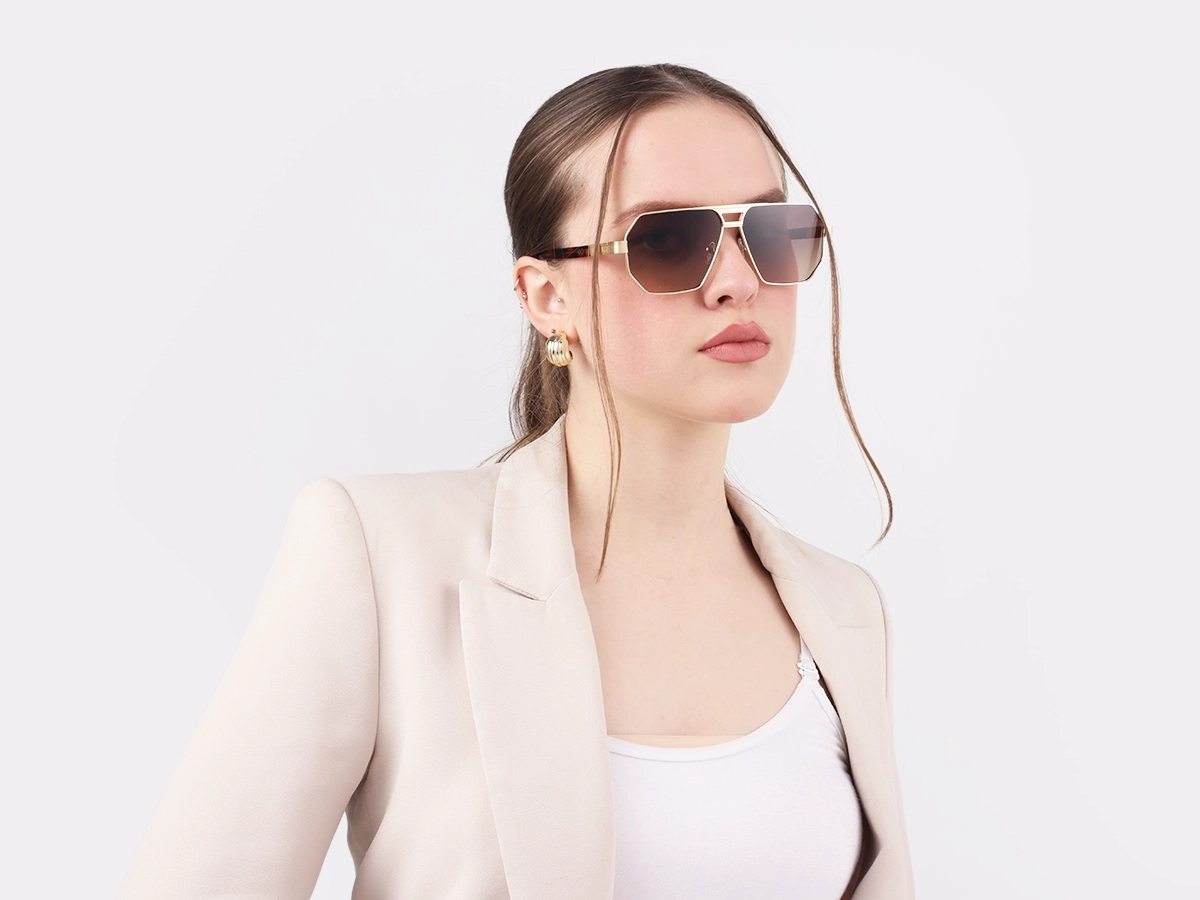 Gold Metal Full Rim Pilot Sunglasses 53