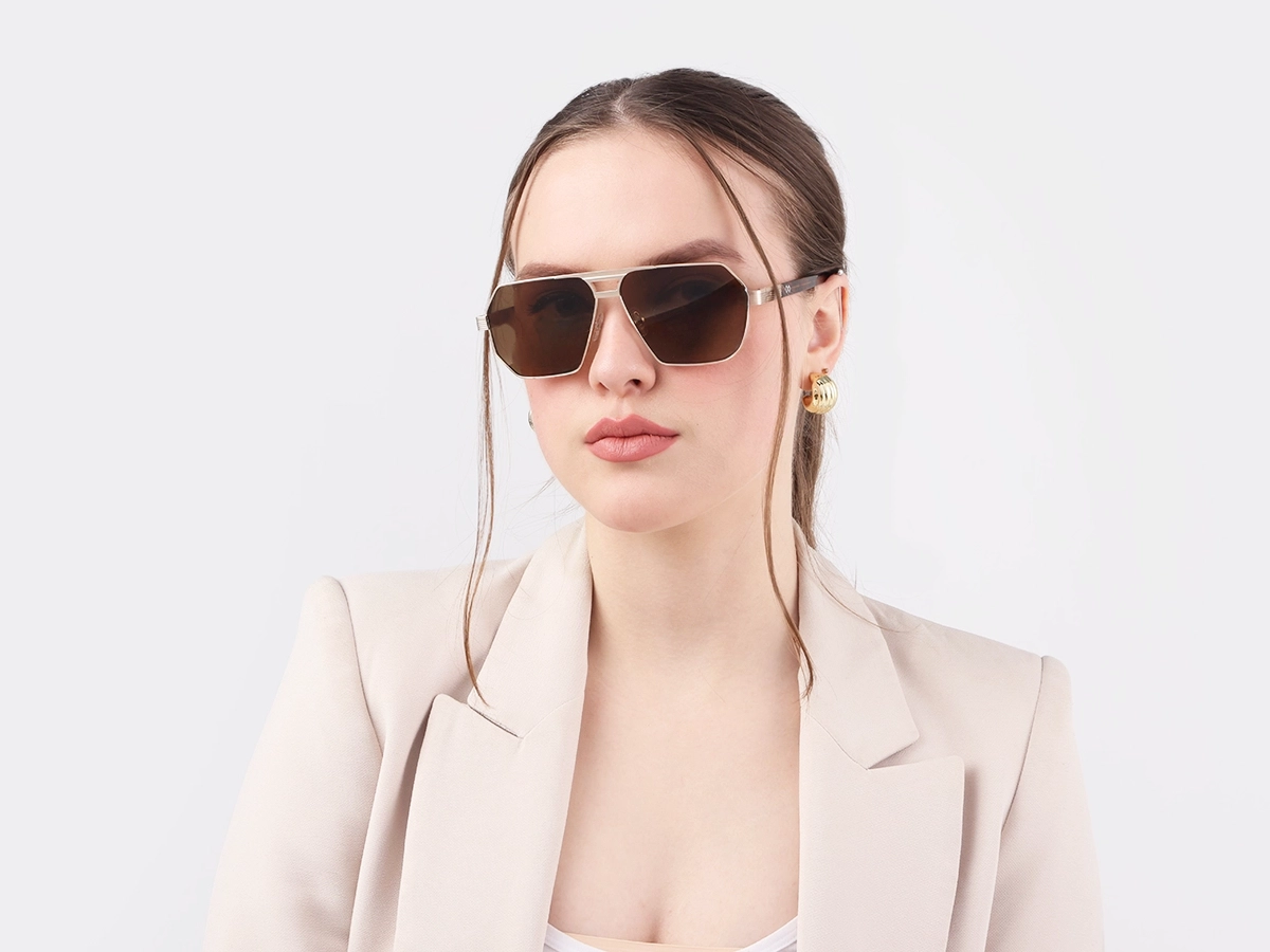 Champagne Gold Geometric Flat Top Sunglasses 51
