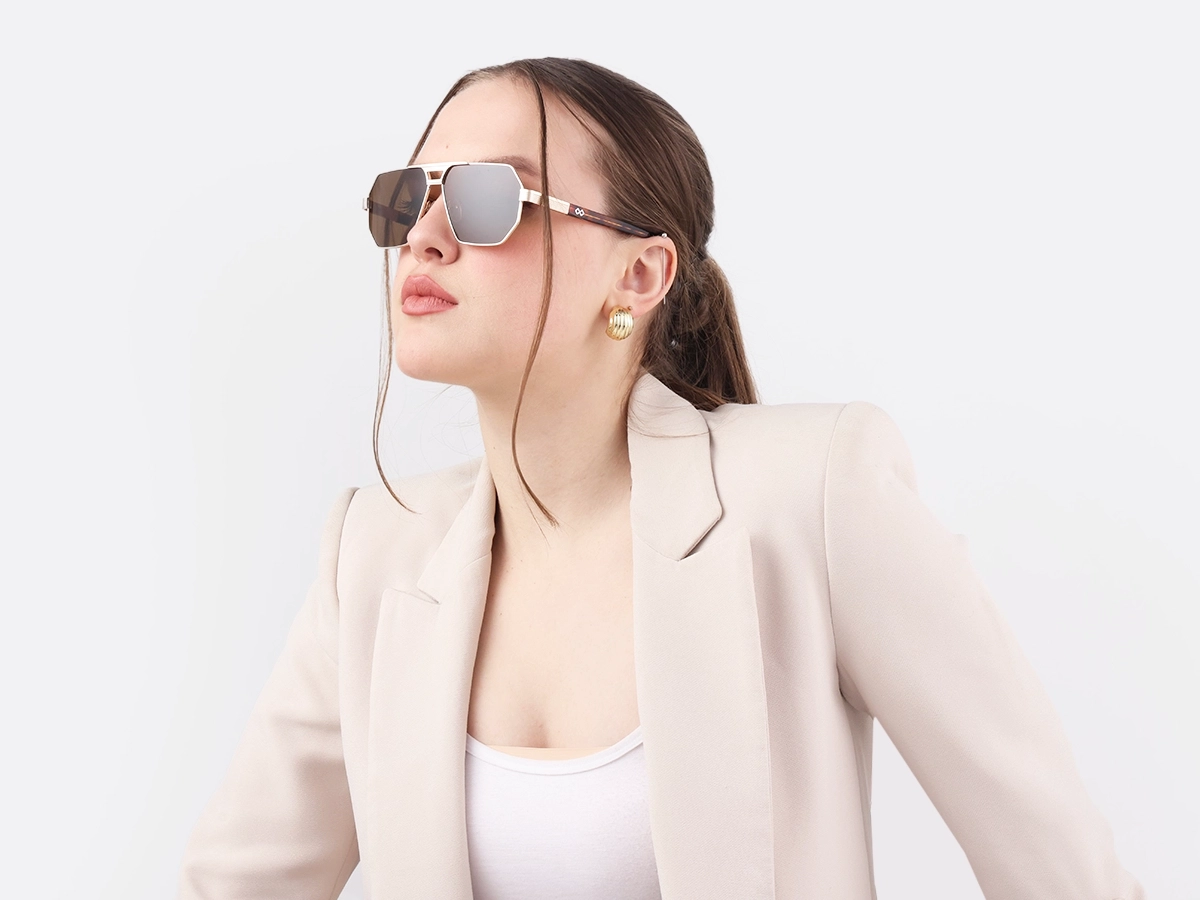 Champagne Gold Geometric Flat Top Sunglasses 52