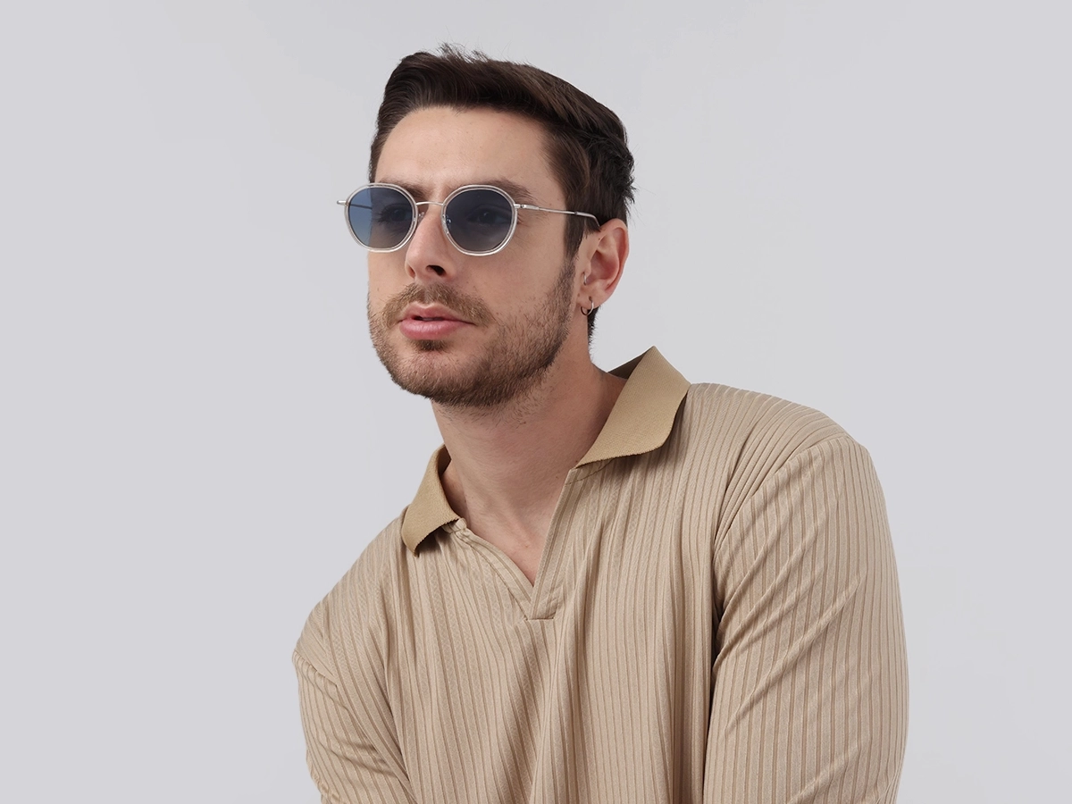 Crystal Clear & Silver Round Sunglasses | Specscart-42