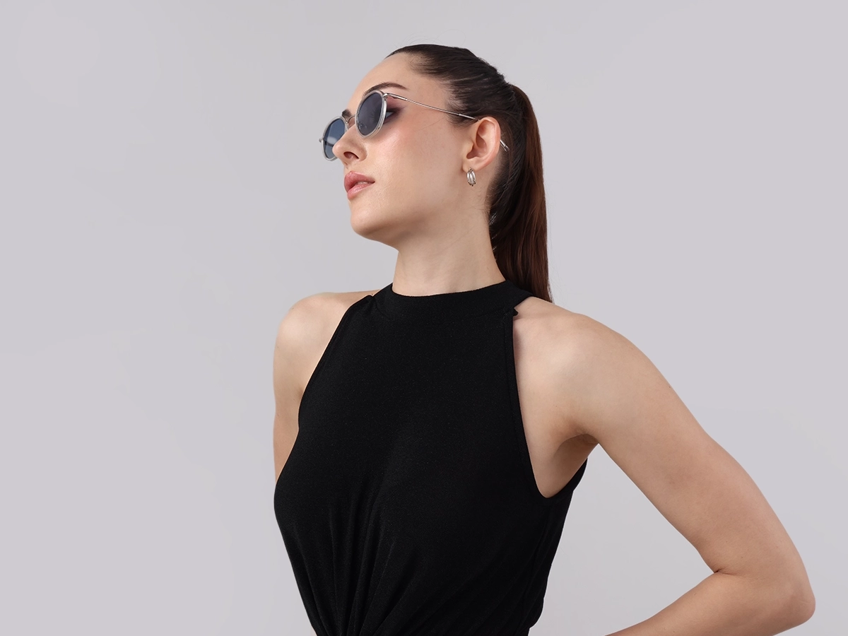 Crystal Clear & Silver Round Sunglasses | Specscart-53