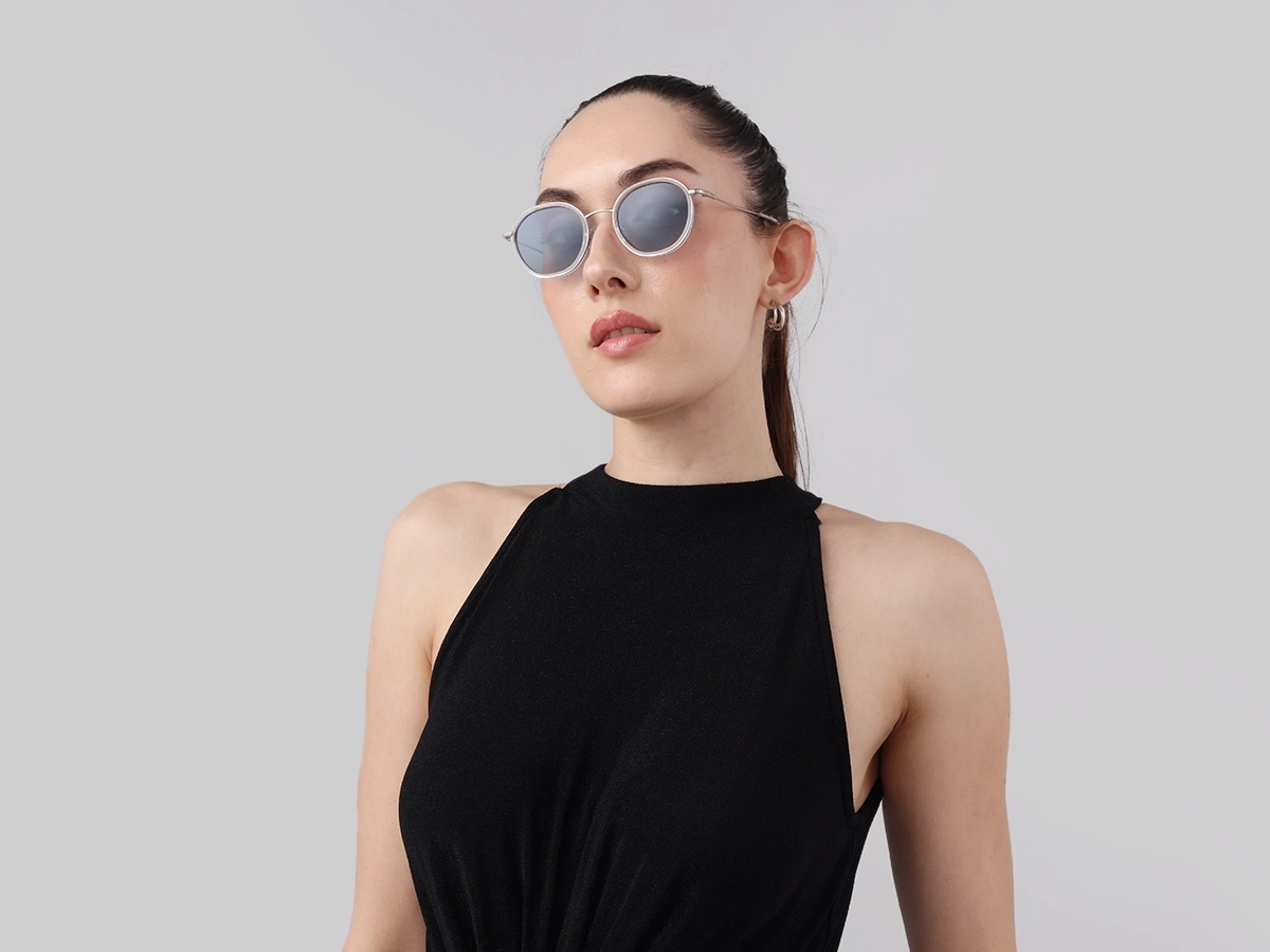 Crystal Clear & Silver Round Sunglasses | Specscart-51