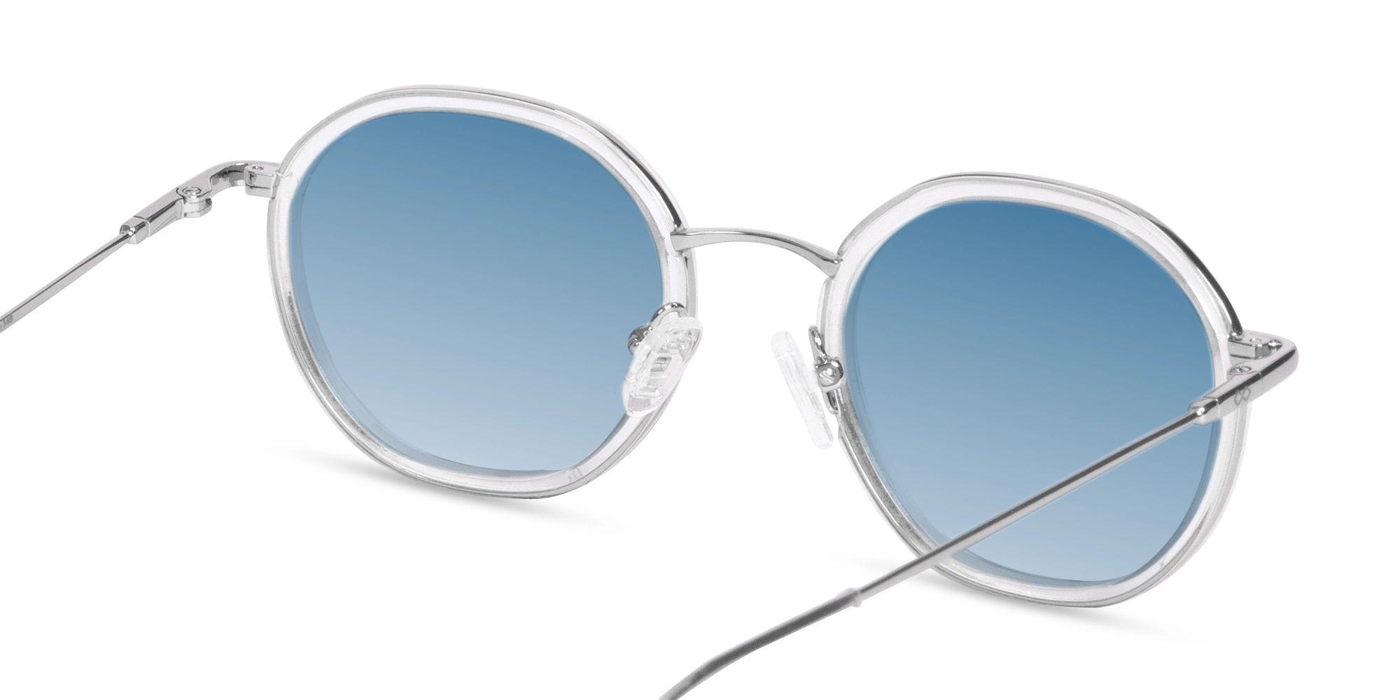 Crystal Clear & Silver Round Sunglasses | Specscart-5