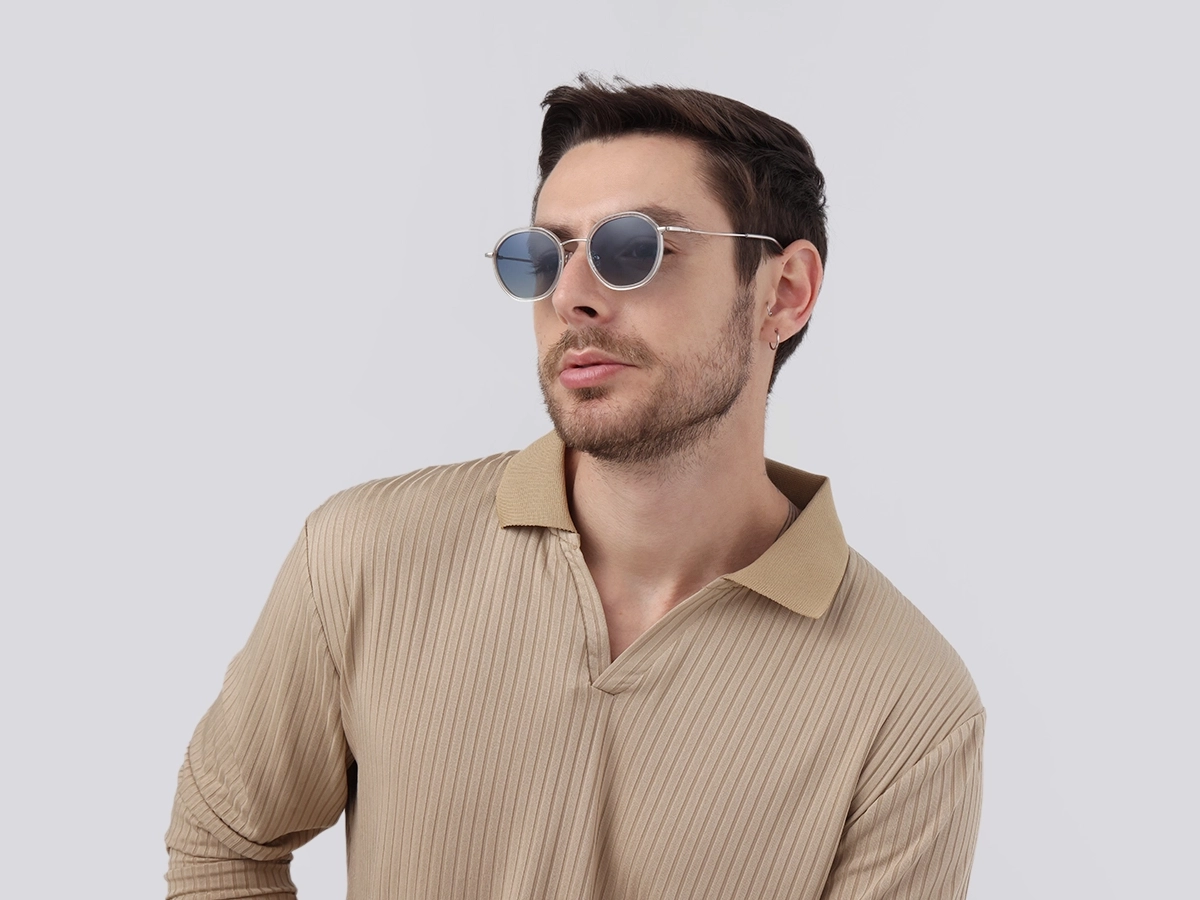 Crystal Clear & Silver Round Sunglasses | Specscart-41