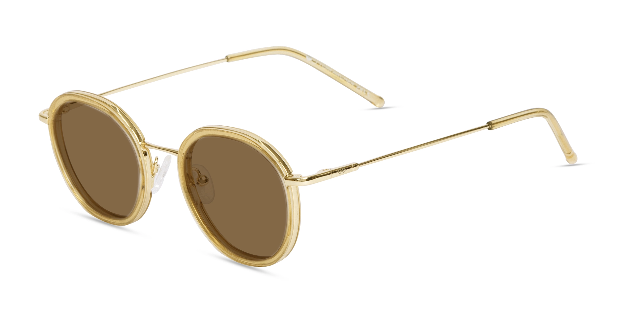 Crystal Champagne Gold Round Sunglasses | Specscart-3