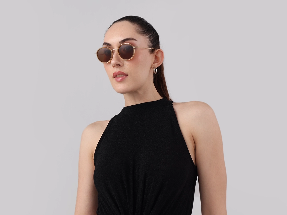 Crystal Champagne Gold Round Sunglasses | Specscart-52