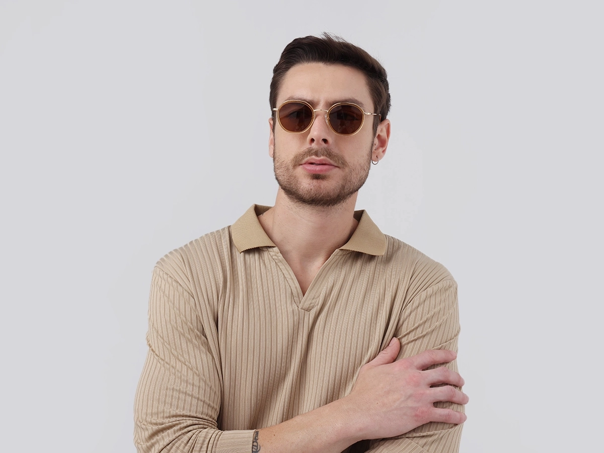 Crystal Champagne Gold Round Sunglasses | Specscart-41