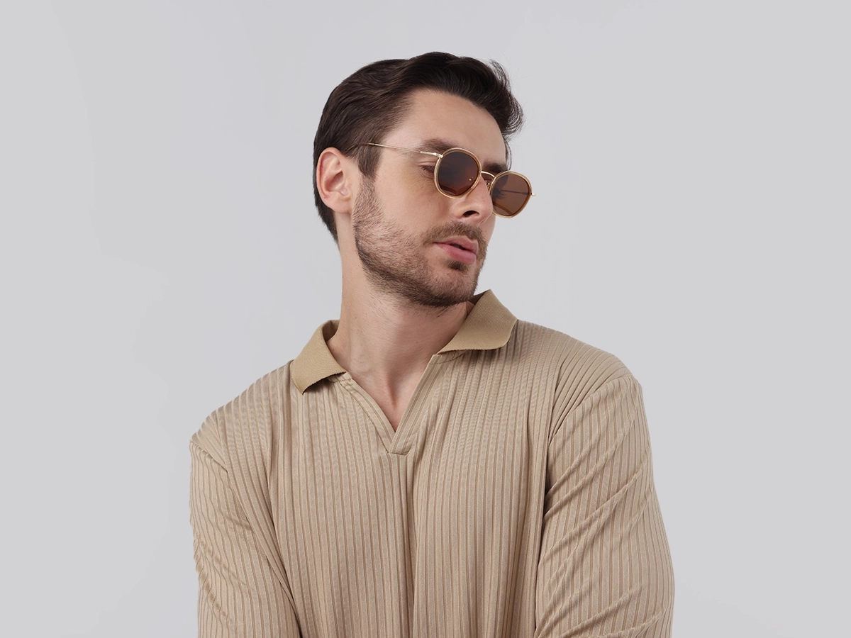 Crystal Champagne Gold Round Sunglasses | Specscart-43