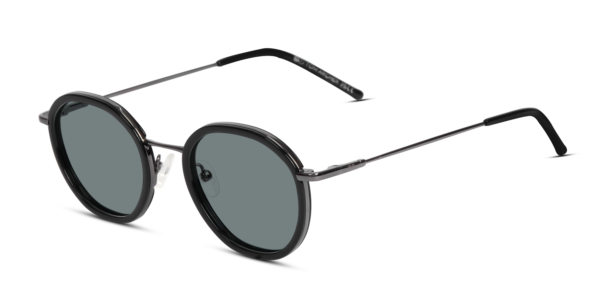 Black & Gunmetal Round Sunglasses | Specscart-3