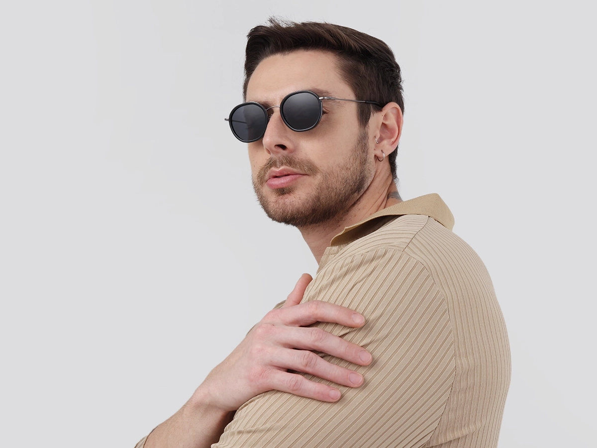 Black & Gunmetal Round Sunglasses | Specscart-41