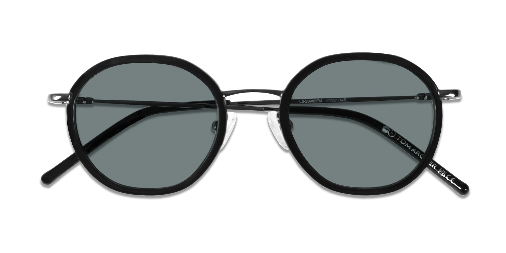 Black & Gunmetal Round Sunglasses | Specscart-6