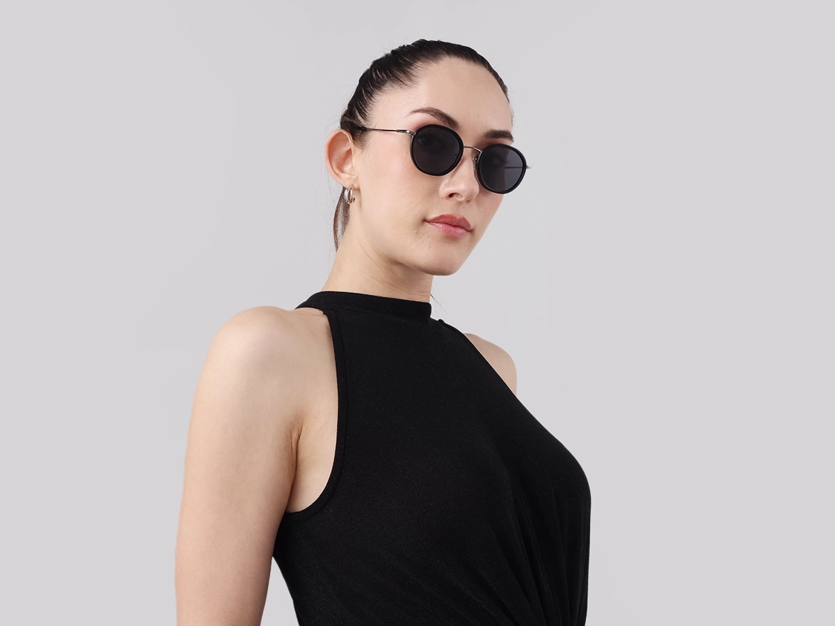 Black & Gunmetal Round Sunglasses | Specscart-51