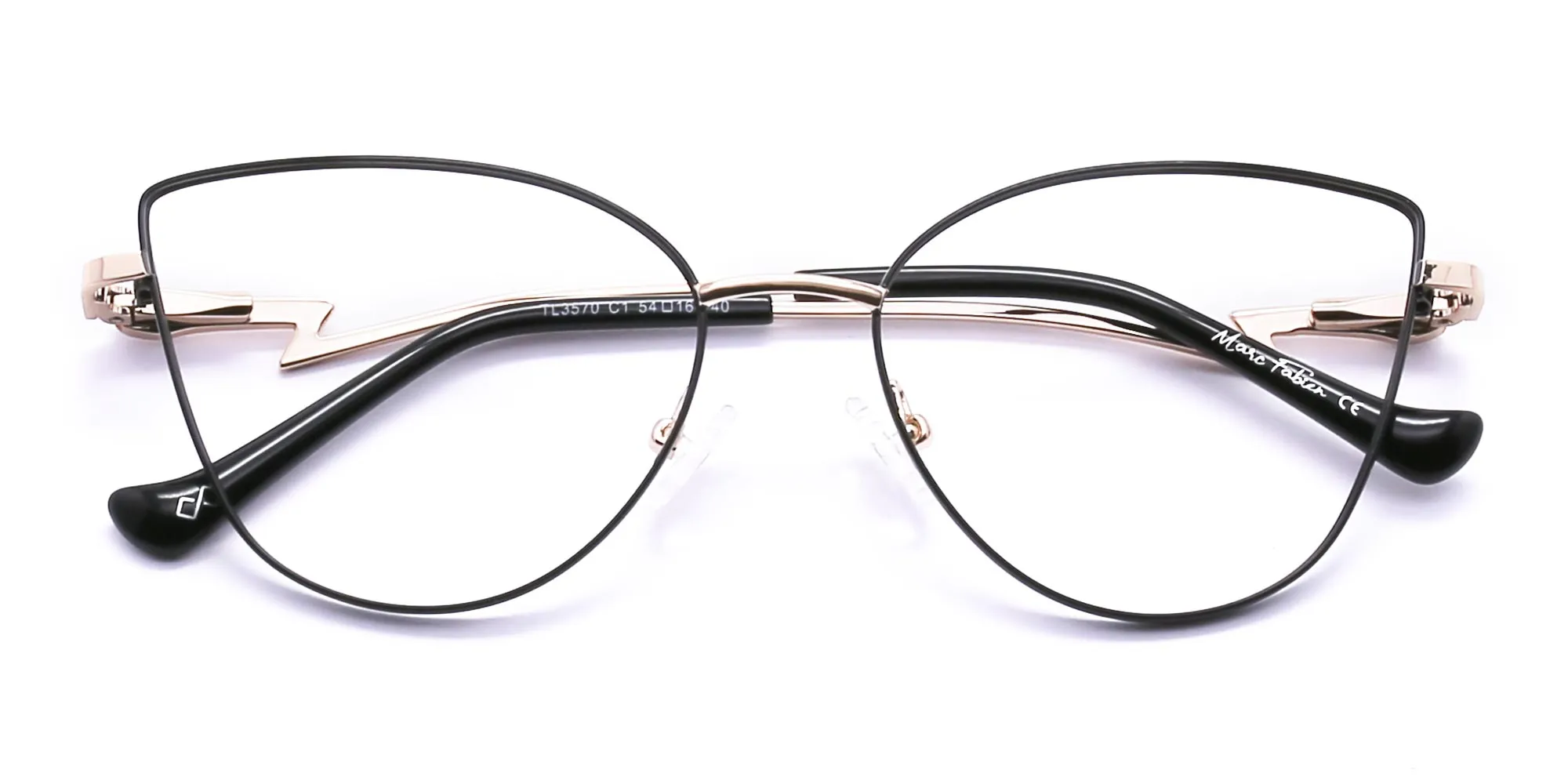 Black & Champagne Gold Cat Eye Glasses-2