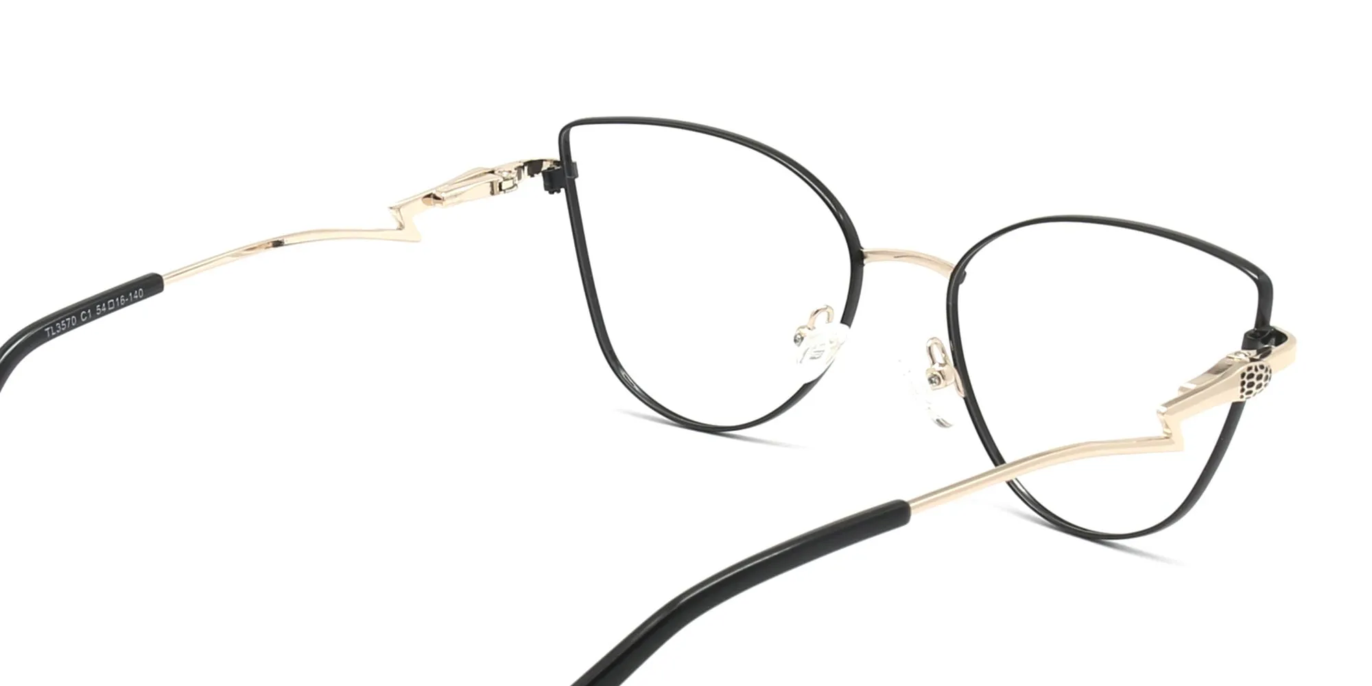 Black & Champagne Gold Cat Eye Glasses-2