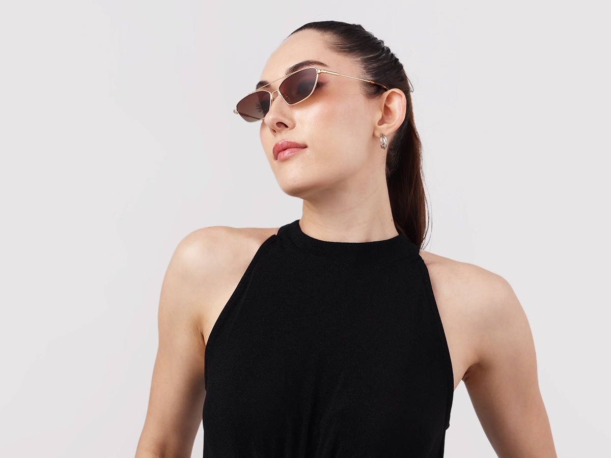Gold Rectangle Geometric Metal Sunglasses 52