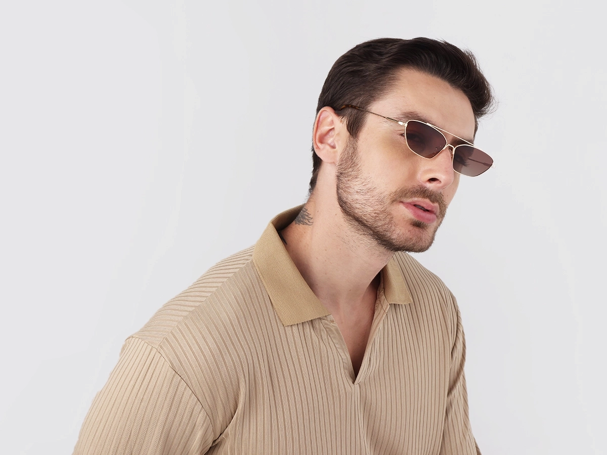 Gold Rectangle Geometric Metal Sunglasses 42