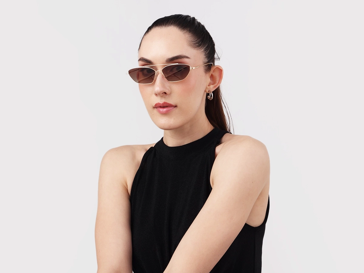 Gold Rectangle Geometric Metal Sunglasses 51