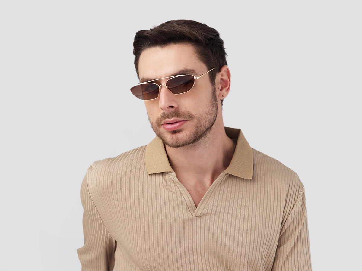 Gold Rectangle Geometric Metal Sunglasses 41