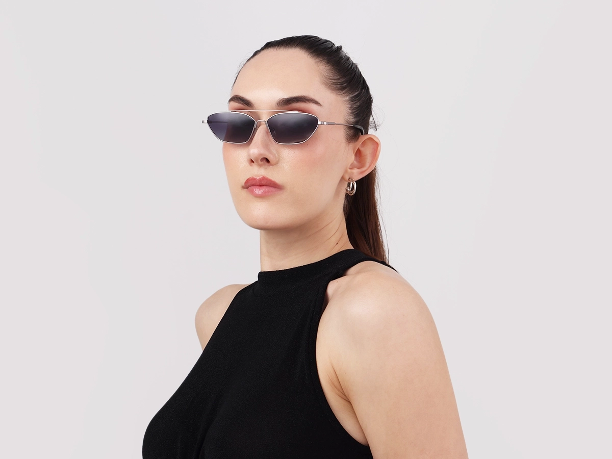 Silver Rectangle Geometric Full-Rim Sunglasses 51