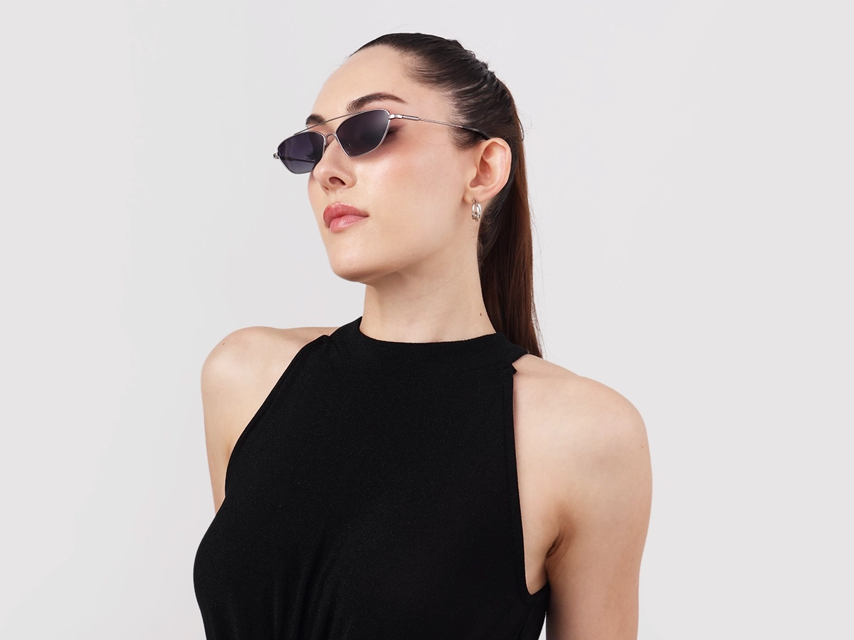 Silver Rectangle Geometric Full-Rim Sunglasses 52