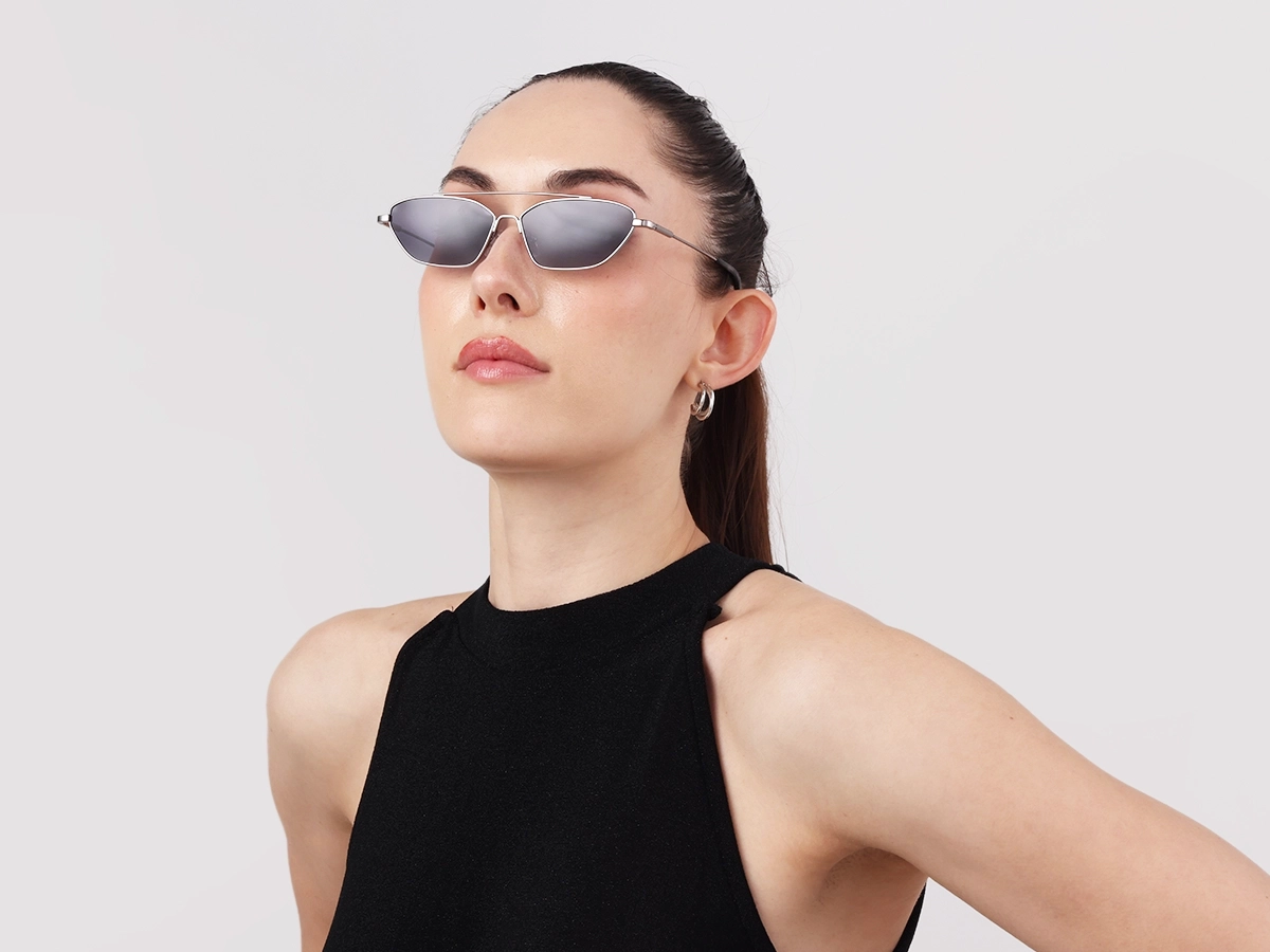 Silver Rectangle Geometric Full-Rim Sunglasses 53