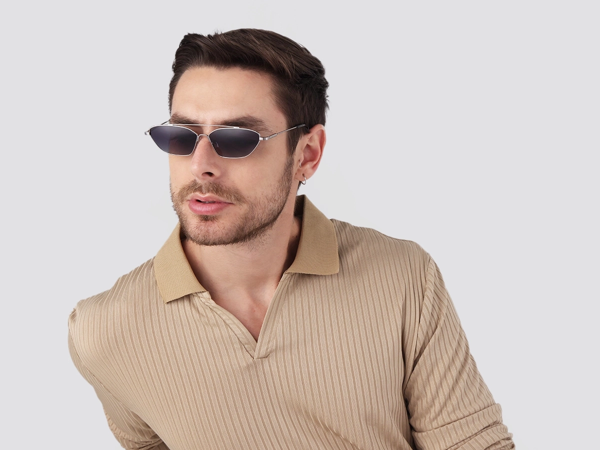 Silver Rectangle Geometric Full-Rim Sunglasses 42
