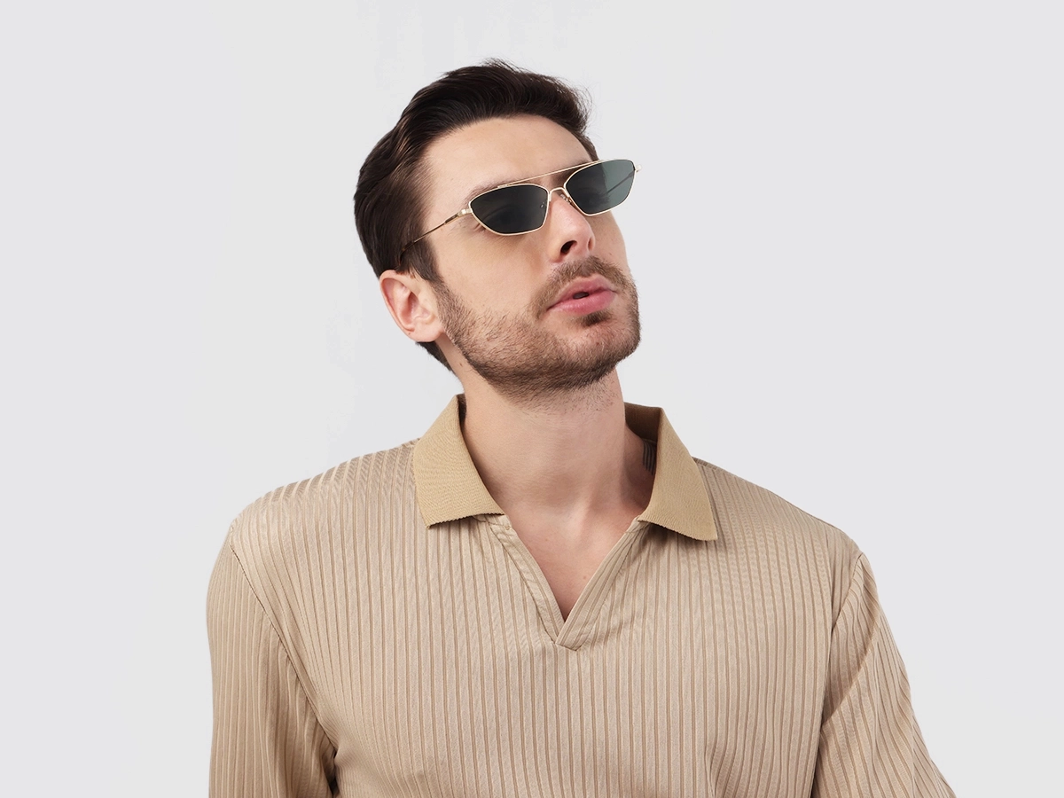 Matte Polished Gold Oval Metal Sunglasses 43