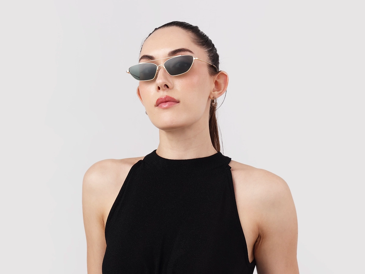 Matte Polished Gold Oval Metal Sunglasses 51